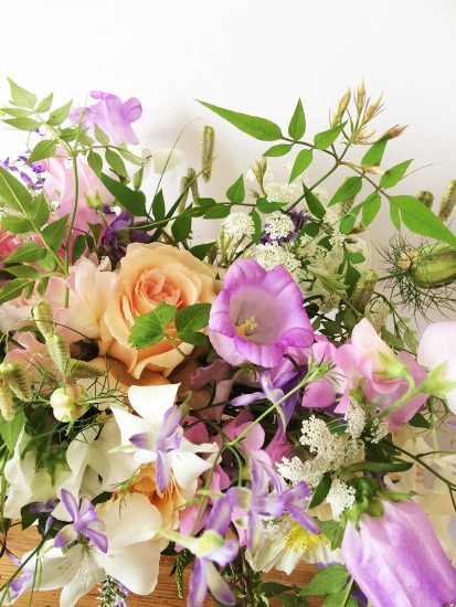 Wild flower style bridal bouquet of British summer flowers