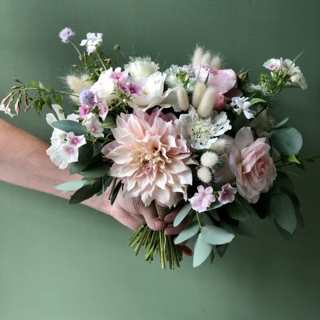 Garden Gathered Bridal bouquet with Dahlias & Roses