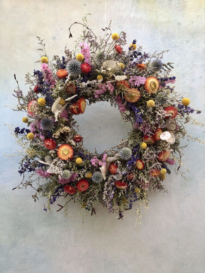 Dried Flower wreath of cottage garden flowers