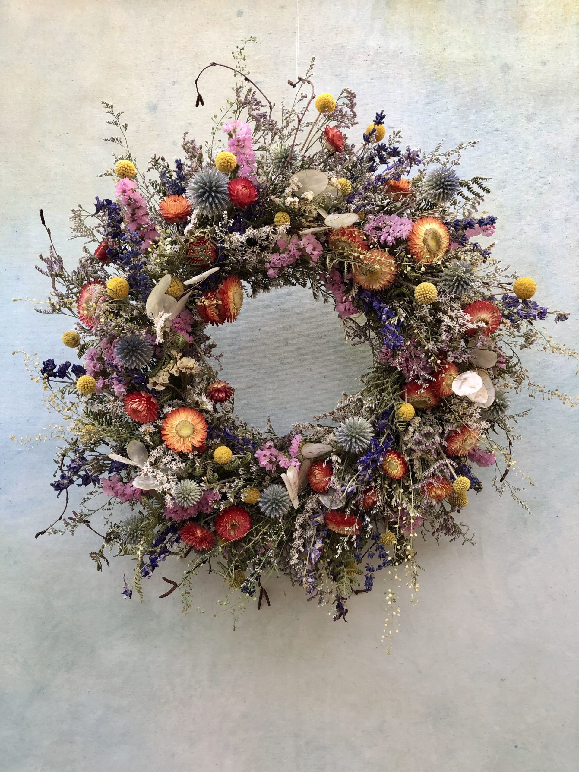 Dried Flower wreath of cottage garden flowers