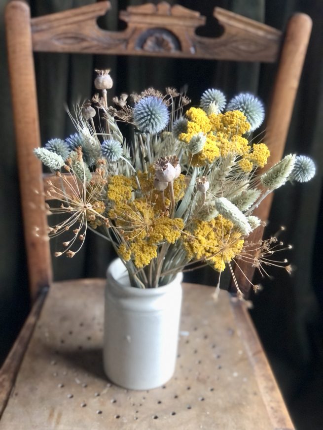 blue and gold dried flowers