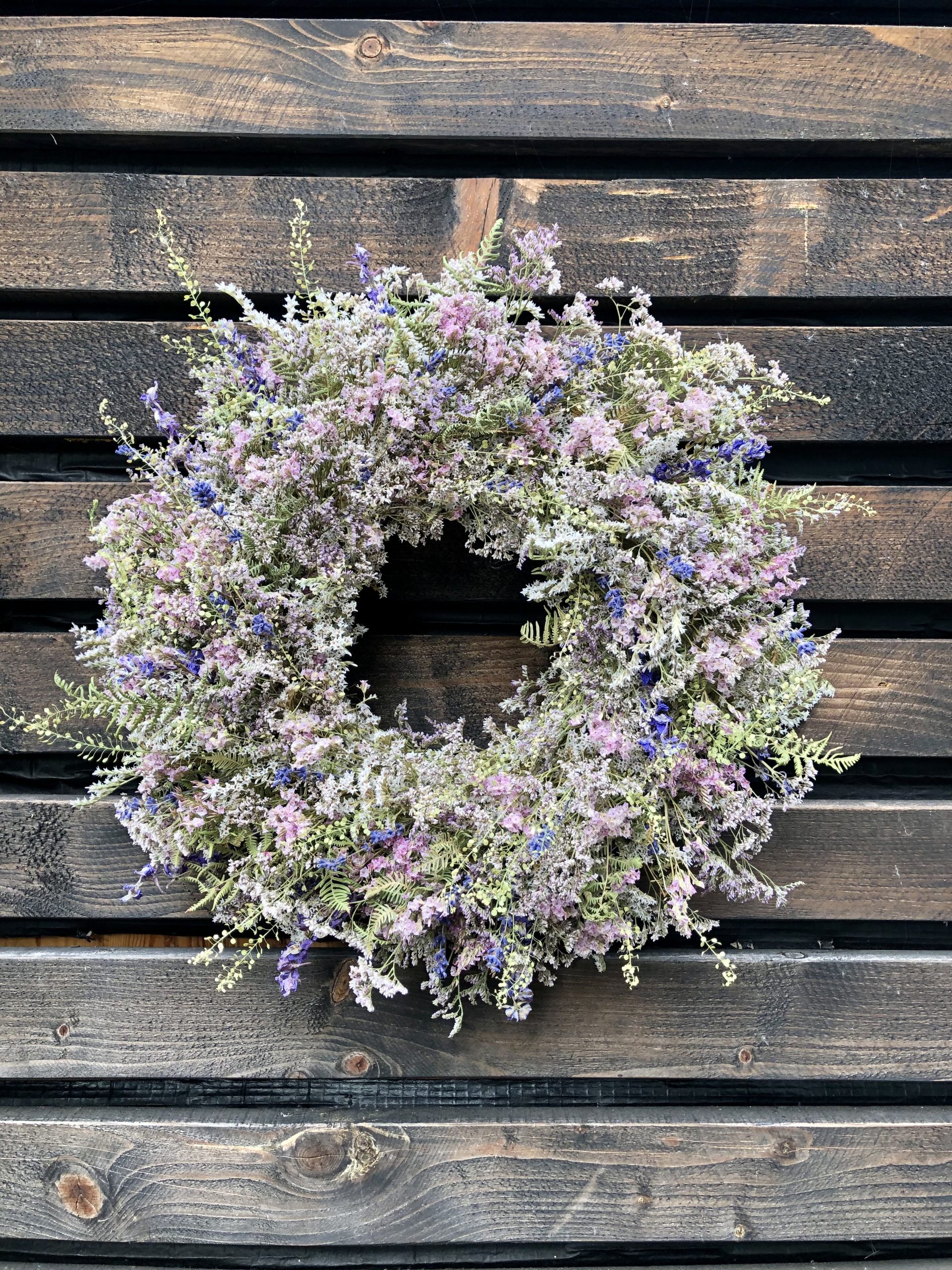 Dried flower wreath with soft lilac shades